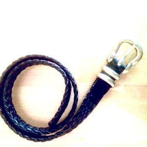 DKNY Weaved Black Leather Belt, gold hardware